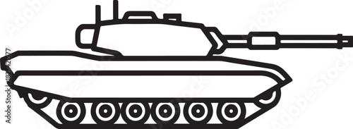 Modern battle tank icon outline on white background, military vehicle