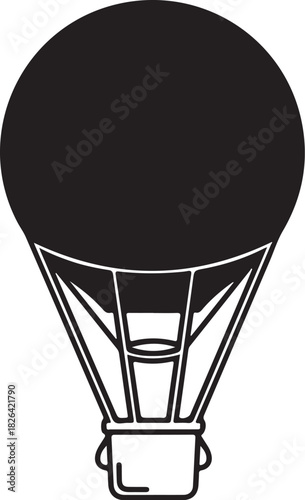 Simple black hot air balloon icon, isolated on white background.