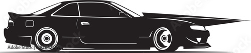 Silhouette of a modified sports coupe car with spoiler and racing wheels