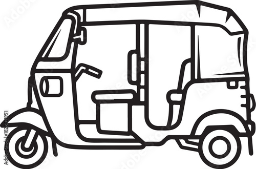 Autoreckshaw line art drawing isolated on white background, transport