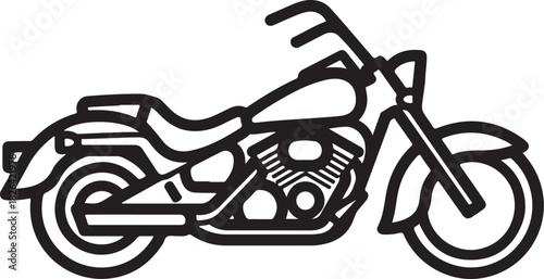 Line art illustration of a cruiser motorcycle for transport and freedom