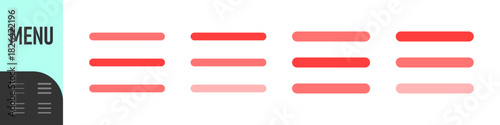 Hamburger Menu icon set featuring three horizontal lines in in color versions, ideal for navigation drawers, mobile interfaces, hidden menus, and UI toggles