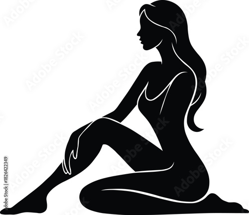 Elegant silhouette of a woman in repose, a serene and modern design for beauty, wellness, or lifestyle brands needing a minimalist touch.