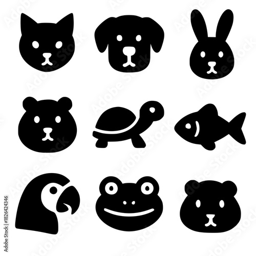 Pet and Small Animal Silhouettes – 9 Bold Black Icons in Minimalist Style