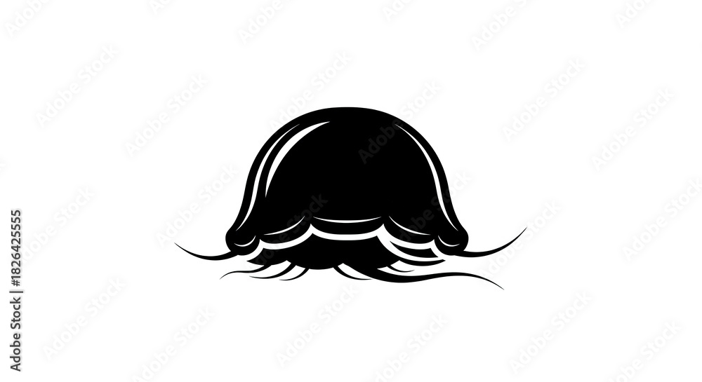 Fototapeta premium Black Jellyfish Silhouette Vector Icon Design.