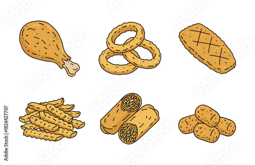 Fast food fried snacks and appetizers collection