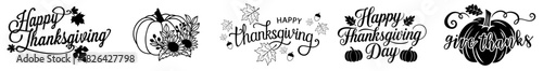 Thanksgiving Autumn Fall Quotes Lettering Bundle — Happy Thanksgiving Calligraphy Typography Set with Pumpkins and Leaf Decorations