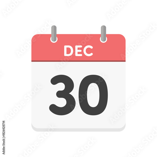 12月30日･DEC 30の日めくりカレンダーのアイコン - 12/30の日付入りの赤い色の英語の暦