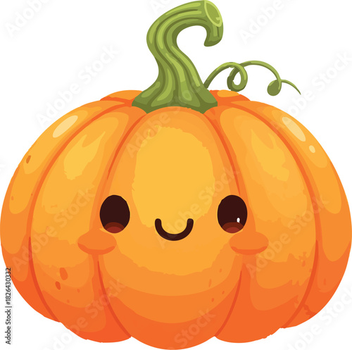 Orange pumpkin with stem, soft rounded cute segments, playful kids vector style