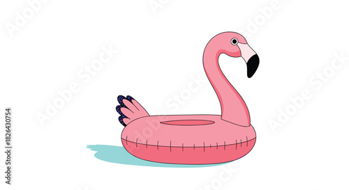 A vibrant pink inflatable flamingo pool float, designed for summer fun and relaxation, casting a soft blue shadow.