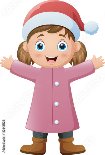 Cartoon little girl wearing winter clothes