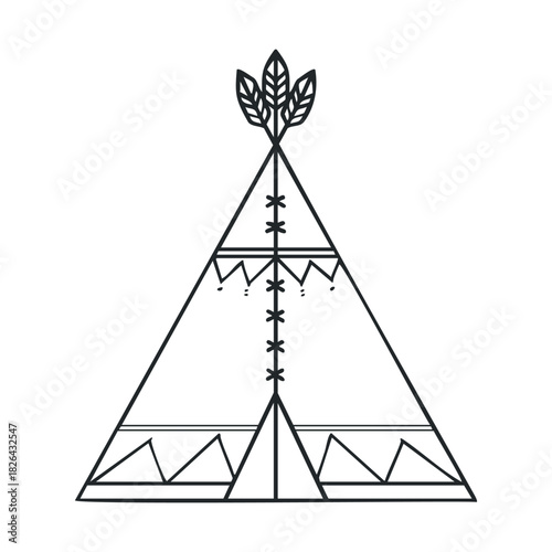 Stylized tribal teepee icon with geometric patterns