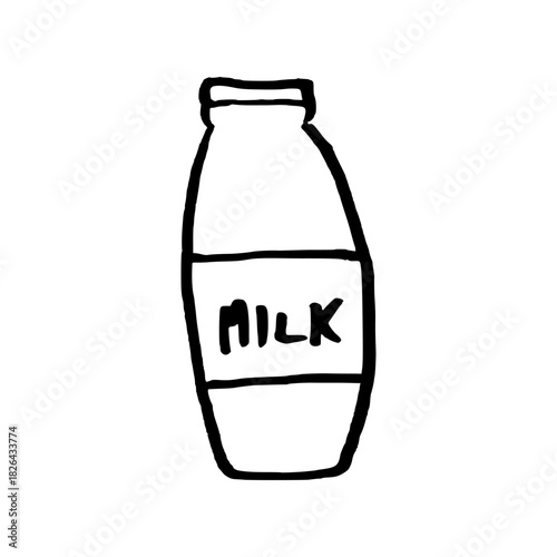 Milk bottle. Doodle style hand drawn object. Simple isolated outline.