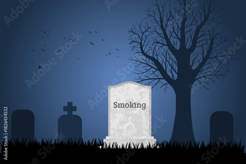Smoking is dead. Grave concept symbolizing decline in tobacco smoking.