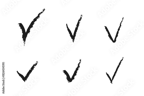 Check mark set. Hand painted grunge brush tick symbol design element. Isolated vector yes check marks collection.