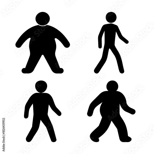 Diverse body types: overweight and slender people walking
