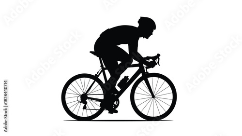 Cyclist Silhouette on Road Bike in Racing Position Vector Illustration