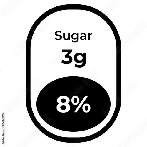 Sugar nutrition facts label icon simple black and white vector for food packaging isolated on white background