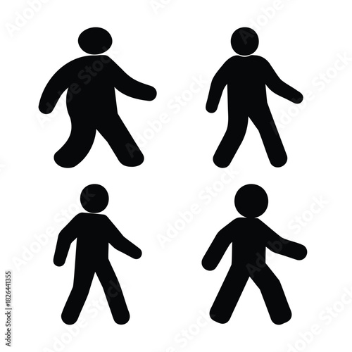 Walking stick figures symbol set with varied body types icon