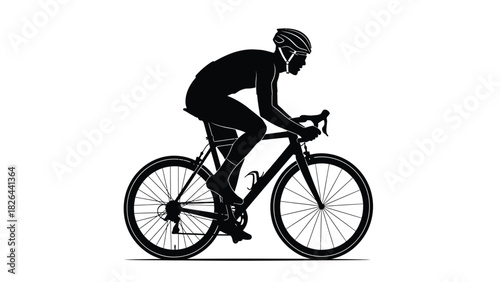 Cyclist Riding Road Bike Silhouette Vector Illustration Isolated on White Background
