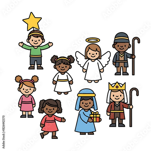 Children dressed in costumes for a holiday pageant.