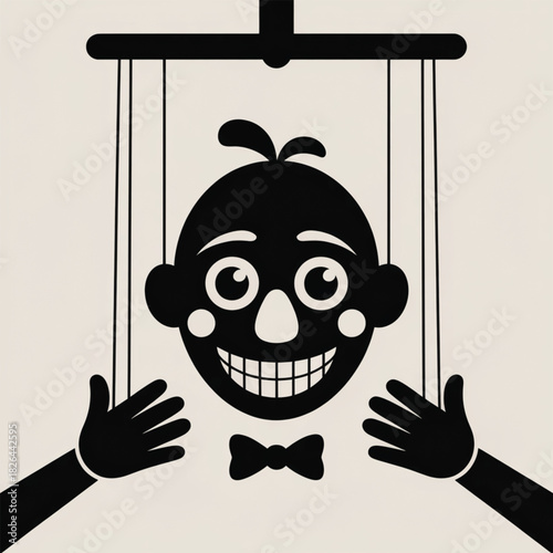 Black Puppet Head With Bow Tie And Strings face silhouette