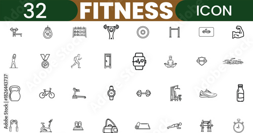 Fitness and exercise icon set for health and wellness