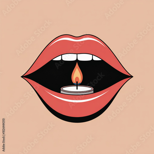 Open Mouth With Lit Candle Inside lips flame
