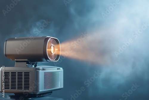 Vintage Projector Illuminating Smoke Background in Soft Focus with Warm Glow Aesthetic