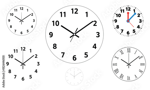 classic wall clocks collection in white background