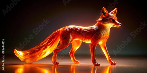 Amber Fox Figurine Illuminated Canine Sculpture with Glowing Tail and Detailed Fur