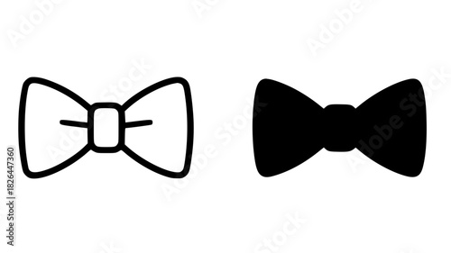 Vector illustration of bow tie, black and white, outline and silhouette