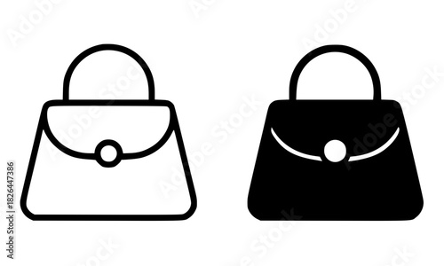 Vector illustration of women's bag, black and white, outline and silhouette