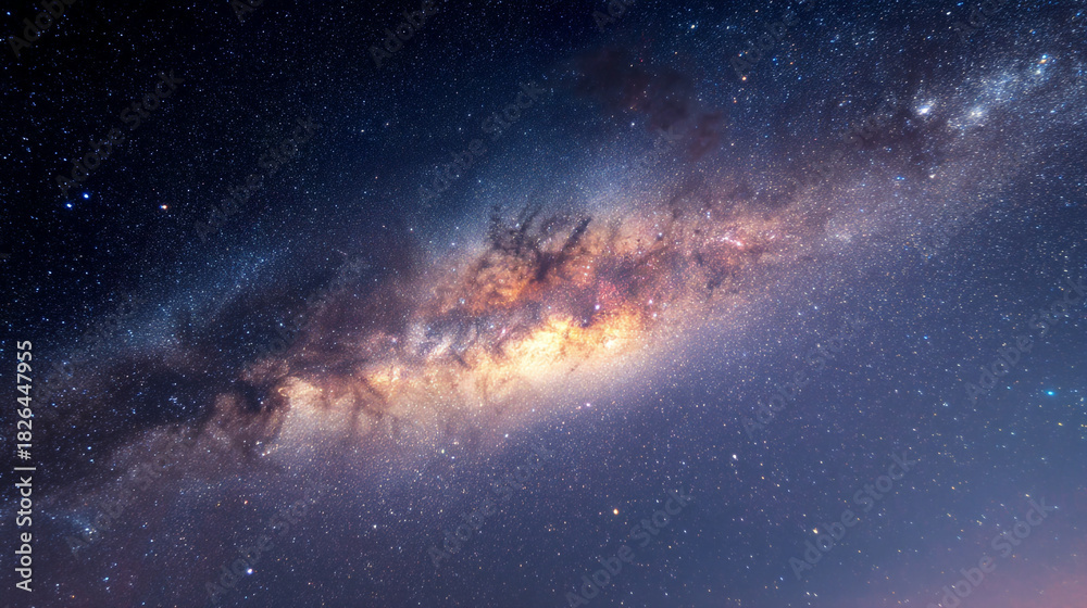 Fototapeta premium A captivating view of the milky way galaxy stretching across a dark blue night sky