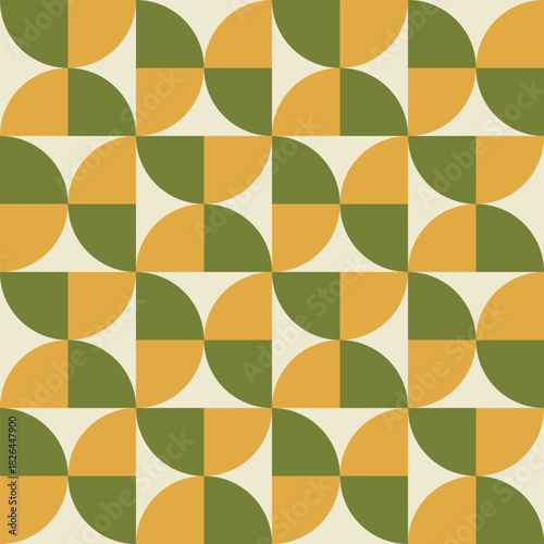 Mid Century Modern semi circles and half circles seamless pattern in mustard yellow and olive green . For posters, home décor, and wallpaper
