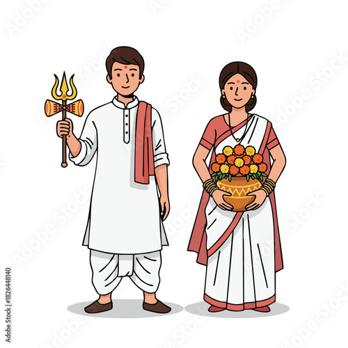 Indian culture tradition festival celebration hindu couple on white background