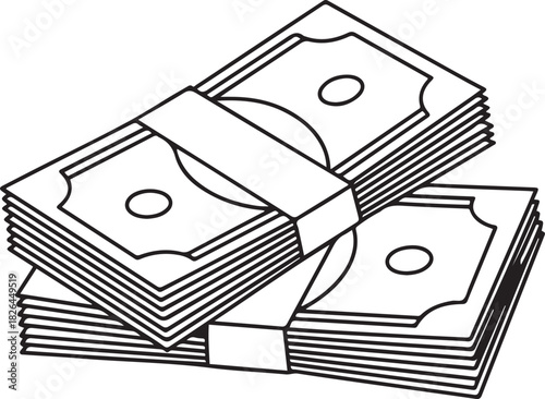 bundles of money, cash, banknotes, dollars, euro one line art, a stack of paper money, cash, banknotes, dollars, in one line. one line Icon drawing