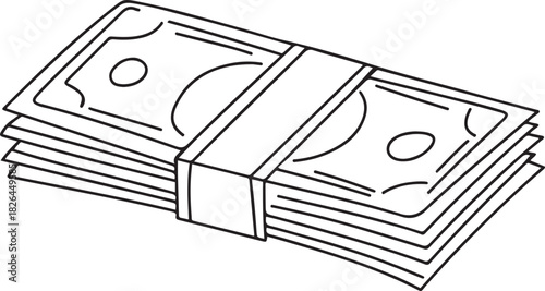 bundles of money, cash, banknotes, dollars, euro one line art, a stack of paper money, cash, banknotes, dollars, in one line. one line Icon drawing