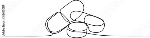 medicine tablet continuous one line drawing, Medicine Pills Single Line Icon, minimal Drawing of Medicine Pill Icon. Single Line Vector Illustration. one line Icon drawing