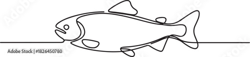Fresh salmon fish in continuous line art drawing isolated. Fresh food concept, Monoline Fishing Symbol. one line Icon drawing