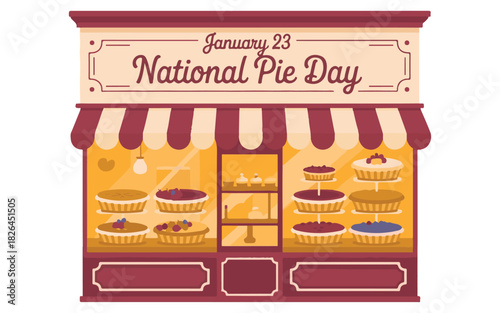 National Pie Day Bakery Shop Exterior with Pies on Display