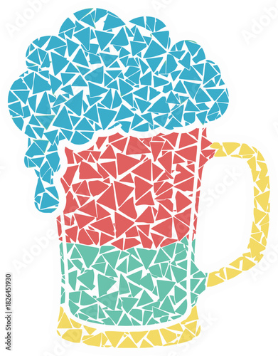 Abstract Mosaic Beer Mug Illustration with Colorful Geometric Fragments and Frothy Foam
