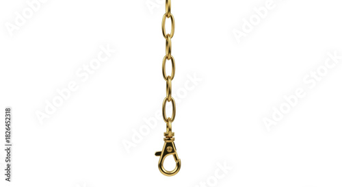 Isolated gold chain with lobster clasp, fashion accessory for keychain or necklace making