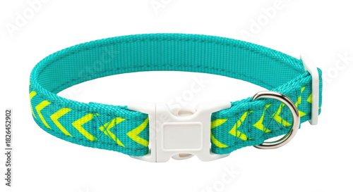 Fotografie Isolated pet collar in turquoise with neon yellow accents for domestic animals s