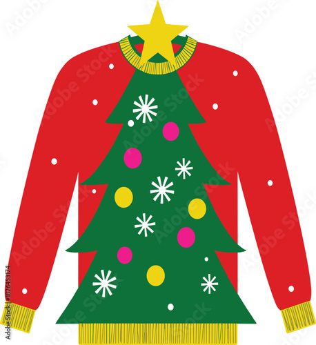 green sweater with red ribbon