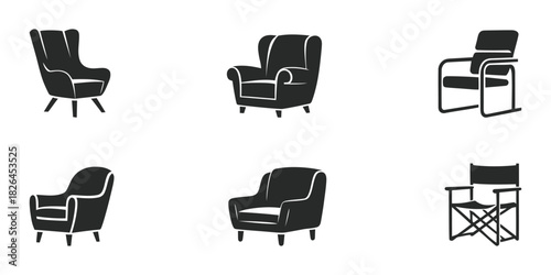 Explore a variety of armchair silhouettes, adding style and comfort to any interior space. Perfect for showcasing furniture design and creating cozy living areas.