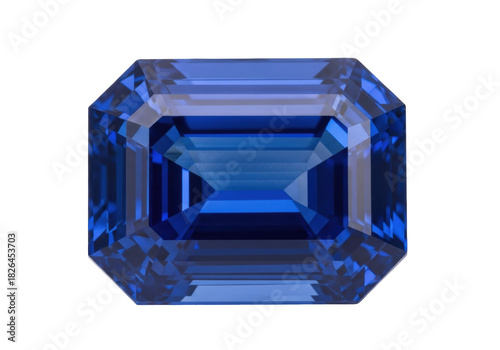 Isolated sapphire gemstone, radiant cut, precious stone, cobalt blue, facet, jewelry supply