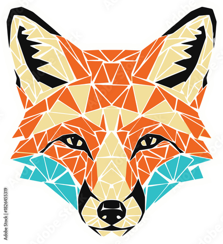 Abstract Low Poly Fox Head Vector Illustration with Colorful Geometric Triangles