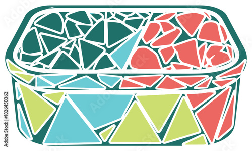 Abstract Geometric Container Illustration with Colorful Polygonal Shapes