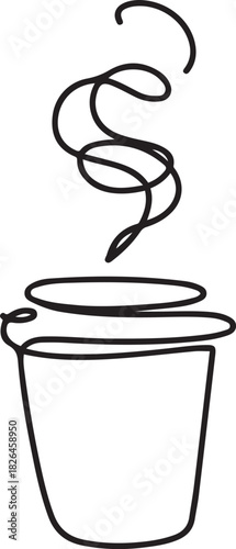 Continuous thin line coffee cup with smoke vector illustration, minimalist sketch doodle for cafe, Continuous Line Drawing of Take Away Coffee Icon. one line Icon drawing